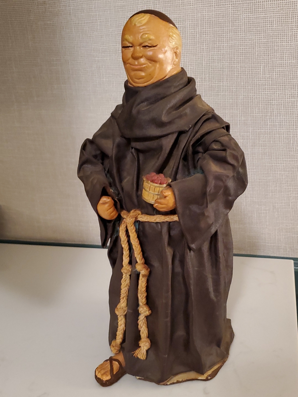 Vintage Paper Mache Monk Statue  Felt Bottom. Brown and Tan.